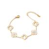 Pulsera de concha blanca estilo chino con flor de cuatro hojas y carácter fu, acero de titanio hueco, diamantes adhesivos, pulsera de la suerte para novias, regalo de recuerdo para pareja