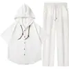 Verano 2026 Transfronterizo Amazon Traje Deportivo Casual 3D para Hombre Camisa de Manga Corta con Capucha Plisada Pantalones Sueltos