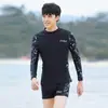 Traje de baño de dos piezas para adolescentes, top de manga corta, bañador de manga larga, conjunto de traje de baño para hombre con protección solar, equipo completo de natación