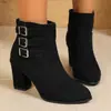 Botas de jinete de moda estilo europeo y americano, talla grande 40-43, punta fina, tacón grueso, corte bajo, tacón ultralto, hebilla de cinturón, botas de mujer de color liso L10