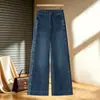 Pantalones de Pierna Ancha de Mezclilla de Moda con Diseño de Encaje Vintage Otoño 2026 Nuevos Pantalones Rectos de Cintura Alta Elegantes
