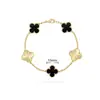 Pulsera de Calcedonia Morada Natural de Cinco Flores [Versión Alta Dorada V Chapado Grueso en Oro] Pulsera de Trébol de Cuatro Hojas de 18 Quilates para Mujer, Artesanía Exquisita