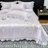 Estilo Princesa Francesa Encaje Tencel Colcha de Verano Juego de Cuatro Piezas Enfriamiento Seda de Hielo Suave Dormir sin Ropa de Cama Aire Acondicionado de Verano Colcha Delgada