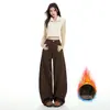 Jeans Laranja Infantil # Design de Costura Tridimensional Mais Veludo Calça Larga Estilo Cimitarra para Mulheres, Solta, Justa e Versátil Comprimento Total