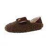 Zapatos de tacón bajo tipo camelia de estilo francés para mujer, mocasines peludos de otoño e invierno, mocasines de suela blanda, mocasines de algodón