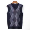Colete de lã outonal novo transfronteiriço, colete de malha casual de negócios masculino, camisa base de tricô xadrez com gola V
