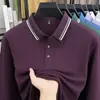 Camiseta de manga larga de algodón puro transfronteriza para hombre, a rayas, holgada, moderna, casual, versátil, tacto de alta gama, cuello con solapa, polo, camiseta para hombre