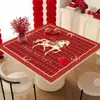 Mantel Cuadrado para Mesa de Año Nuevo, Mantel Festivo Rojo, Resistente al Aceite, Impermeable, Resistente al Calor, Protector de Mesa Cuadrado, Mantel para Mesa de Café