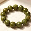 Pulsera auténtica de sándalo verde natural con cuentas redondas de una sola hebra para hombres y mujeres, de lujo ligero y elegante, producto genuino, regalo de cumpleaños, adecuada para usar y manipular