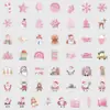 Paquetes Transfronterizos de 50/100 Piezas de Pegatinas Navideñas Estilo Nórdico Rosa, Pegatinas Decorativas Impermeables para Vasos de Agua, Pegatinas Festivas