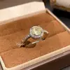 Novo Estilo Transmissão ao Vivo Octogonal Corte Milênio Rosa Anel Verde-Roxo Deslumbrante, Luxo Leve Moda Anel Flor de Rosa Diamante de Alto Carbono Anel de Diamante