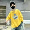 Camiseta Base de Manga Larga de Algodón Puro para Niños Guapos, Tallas Mediana y Grande, Nueva Colección Primavera/Otoño 2026, Top Holgado Versátil