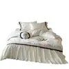 Bordado de encaje plisado estilo princesa, todo algodón, juego de ropa de cama cálido para camas individuales o dobles, tejido de algodón puro cepillado, juego de tres o cuatro piezas, Holiday Champs-Elysees