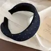 Faixa de cabeça de brim azul marinho com bolinhas para meninas, tecido espesso, antiderrapante, que não amassa o cabelo, simples retrô para uso diário