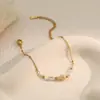 Pulsera Transfronteriza Europea y Americana Nueva de Acero Inoxidable con Concha de Perla Natural y Acero de Titanio Diseño de Nicho Estilo Vacacional Joyería al por Mayor