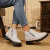 Botas Femininas Martin de Bico Redondo com Zíper Lateral Transfronteiriças Outono e Inverno 2025 Botas Curtas Salto Grosso Botas Curtas Femininas Exportação Novo Tamanho Grande