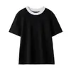 ImprescindibleCamiseta Básica de Manga Corta para Mujer, Algodón Puro Suave y Amigable con la Piel, Color Bloqueado Versátil, Top Ligeramente Holgado de Verano