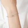Pulsera de Plata de Ley S925 Lujo Accesible Incrustada de Diamantes Doble Capa para Mujer Cadena Fina Exquisita de Nicho Simple y Versátil Joyería de Mano de Venta Caliente en Verano