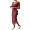 Moda Femenina Transfronteriza Nueva de Verano Vestido Cuadrado Sexy Delgado con Abertura que se Ajusta a la Cadera para Mujer Comercio Exterior Europeo y Americano Suave y Sedoso
