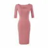 Vestido sexy y seductor de cuello cuadrado, ajustado al cuerpo, de manga media, colección de otoño temprano 2026, estilo sofisticado y maduro, vestido bodycon para mujer