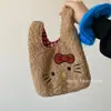 Bolsa de muñeca de lana de cordero al por mayor, bolso de mano para mujer, bolso tote, adecuado para el trabajo y los desplazamientos, bolso tote pequeño, diseño lindo de gato de dibujos animados