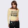 Moda Callejera Europea y Americana Color Estampado de Letras Hombro Descubierto Corta Sexy Chica Caliente Ajustada Manga Larga Camiseta Mujer