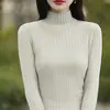 Camiseta Básica de Algodão Puro First Line Clothing Feminina Gola Alta Meia Manga Suéter para Axila Outono e Inverno Novo Suéter Respirável Versátil para Mulheres