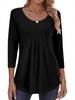 2026 Amazon Camiseta Casual de Moda Primavera Europea y Americana para Mujer, Manga Tres Cuartos, Holgada, Cuello Redondo, Plisada