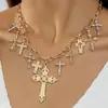 Joias Transfronteiriças Europeias e Americanas, Colar Exagerado de Cruz Personalizado Punk, Colar Geométrico de Pérola Criativo Moderno Cravejado com Diamantes