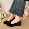 Otoño 2026 Nuevos Zapatos Mary Jane Retro Franceses de Gamuza Ocultos para Aumentar la Altura Punta Cuadrada Simple Lazo Zapatos de Calle para Viaje