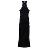 ¡Pedido de Comercio Exterior! Moda Femenina Europea y Americana Transfronteriza 2026 Nuevo Elegante y Sofisticado Vestido Largo de Punto con Patchwork de Encaje y Cuello Halter