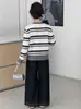 Conjunto de dos piezas de suéter de punto para niñas, nueva colección de otoño 2026, elegante y casual conjunto de cárdigan a rayas y pantalones de pierna ancha para niños mayores