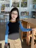 Camiseta interior de punto raglán con bloques de color estilo coreano Aimobebe, suéter interior elástico acanalado ajustado para niños mayores