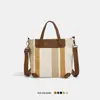 Bolso de Lona Versátil de Gran Capacidad Transfronterizo con Rayas Francesas y Bloques de Color, Bolso de Hombro Artístico Estilo Estudiante