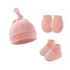 Estilo Comercio Exterior Gorro de Punto Liso para Bebé con Orejas Set de 3 Piezas de Gorro, Guantes y Patucos para Bebé Recién Nacido 0-6 Meses