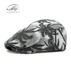 Chapéu Boina Tie-Dye Retrô Novo para Primavera e Outono para Homens e Mulheres, Boné Bico de Pato Estampa de Coqueiro para Praia, Casual e Versátil