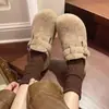 Sapatos de Algodão Quente Sapatos Peludos Cinza Femininos 2026 Outono Inverno Lã Batata Pequena Salto Escondido Slip-on Plus Veludo Sapatos Birkenstock