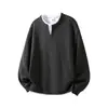 Sudadera de Rayas de Colores Falsa de Dos Piezas para Hombre, Nuevo Estilo Otoño, Patchwork de Contraste de Color, Cuello Redondo Casual Holgado, Camiseta de Manga Larga