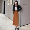 Falda Midi Maillard de Pana Forrada, Cintura Alta, Adelgazante, Retro, con Abertura, Línea A, Nueva para Otoño/Invierno 2026 para Mujer