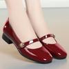 Zapatos de Cuadrado de una Sola Capa para Mujer Verano 2022 Nuevos Zapatos para Mujer Primavera y Otoño Boca Baja Tacón Bajo Charol Suela Suave Cómodos Zapatos de Cuero para Madre
