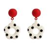 Pendientes de flores con lazo y puntos, estilo coreano, estilo nicho francés, estilo retro, con broche de plata roja, diseño de pendientes con clip.