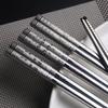Palillos de acero inoxidable 304 láser antideslizantes totalmente cuadrados huecos aislamiento térmico patrón año tras año palillos simples estilo japonés