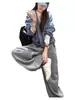 Pantalones de chándal grises de estilo perezoso con cuchillo curvo para mujer 2026 Otoño/Invierno nuevos de cintura alta holgados de pierna ancha versátiles pantalones de largo hasta el suelo