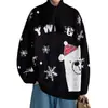 Suéteres de pareja para Navidad, unisex, corte holgado, estilo casual, cuello redondo, tejido de punto tipo jersey, otoño/invierno, diseño de copo de nieve y oso polar