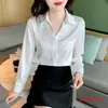 Camisa de Satén Azul Simple y Elegante para Mujer, Otoño e Invierno 2026, Adelgazante, Manga Larga, Elegante, Cuello de Solapa, Blusa de Color Sólido