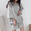 Chic Coreano Versátil Jersey con Cremallera de Cuello Alto Top Holgado + Shorts Deportivos Casuales de Cintura Alta y Pierna Ancha Conjunto de Dos Piezas