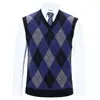 Chaleco de punto con cuello en V transfronterizo para otoño e invierno, chaleco sin mangas para hombre con estampado de rombos, suéter jacquard engrosado para mediana edad, chaleco de punto para hombre