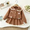 Conjunto de Suéter para Meninas para Outono e Inverno, Novo Vestido de Tricô com Gola Diagonal, Vestido Suéter Elegante e Fofo de Princesa para Bebês
