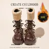Zapatos para niñas, botas largas para niños, nuevo estilo de invierno, botas de cuero altas tipo princesa, forradas de felpa, modernas botas de nieve, estilo británico