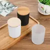 Transfronterizo en stock Suministro Directo 508 Taza de Vidrio para Velas 7084 Taza Esmaltada Tapa de Bambú Taza de Velas de Soja Taza Negra para Aromaterapia
